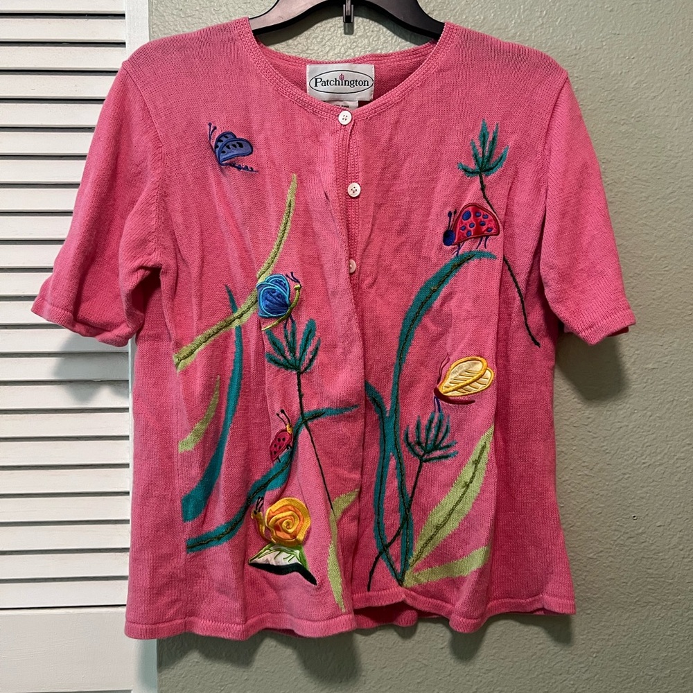 Patchington Pink Knit Cardigan with Embroidered Details